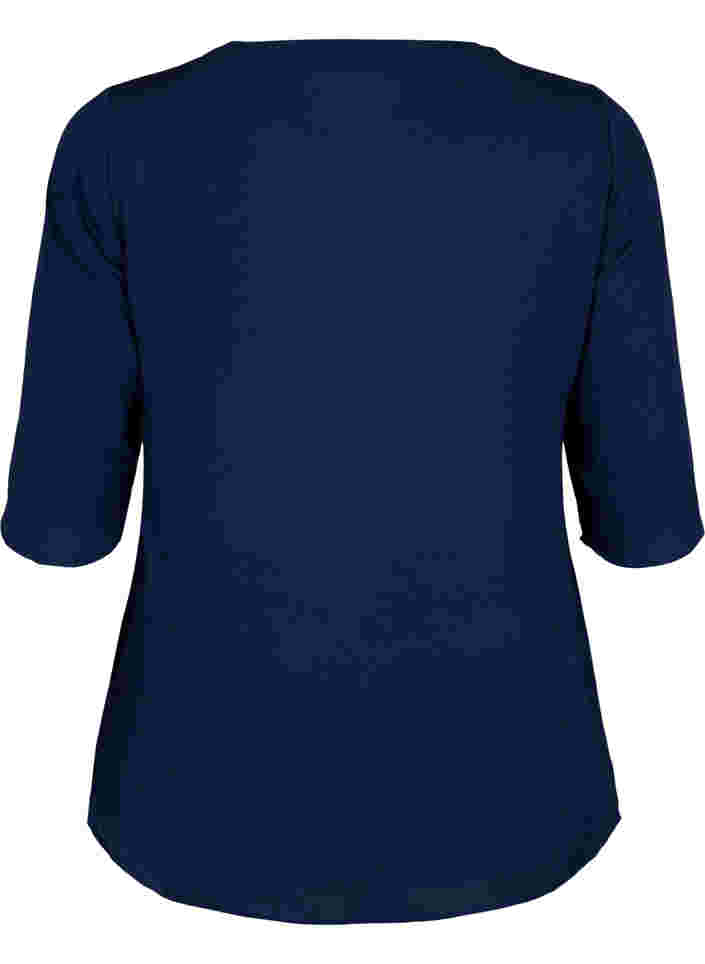 Bluse med 3/4 ærmer og v-hals, Navy Blazer, Packshot image number 1