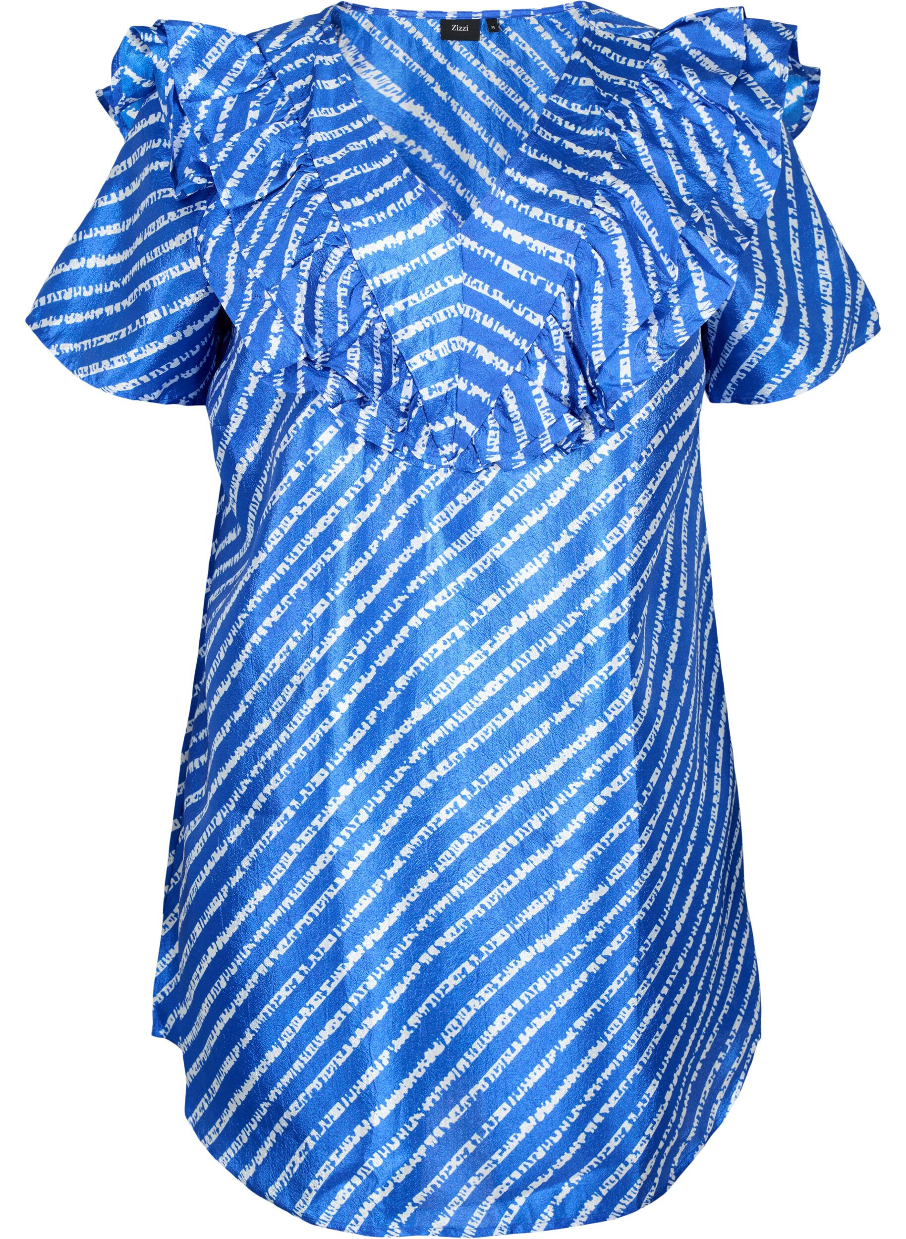 Zizzi Stribet tunika med fl&aelig;ser, S.T.W./White Stripes, Packshot image number 0