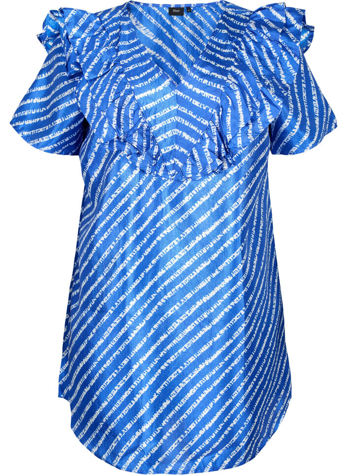 Stribet tunika med flæser, S.T.W./White Stripes, Packshot image number 0