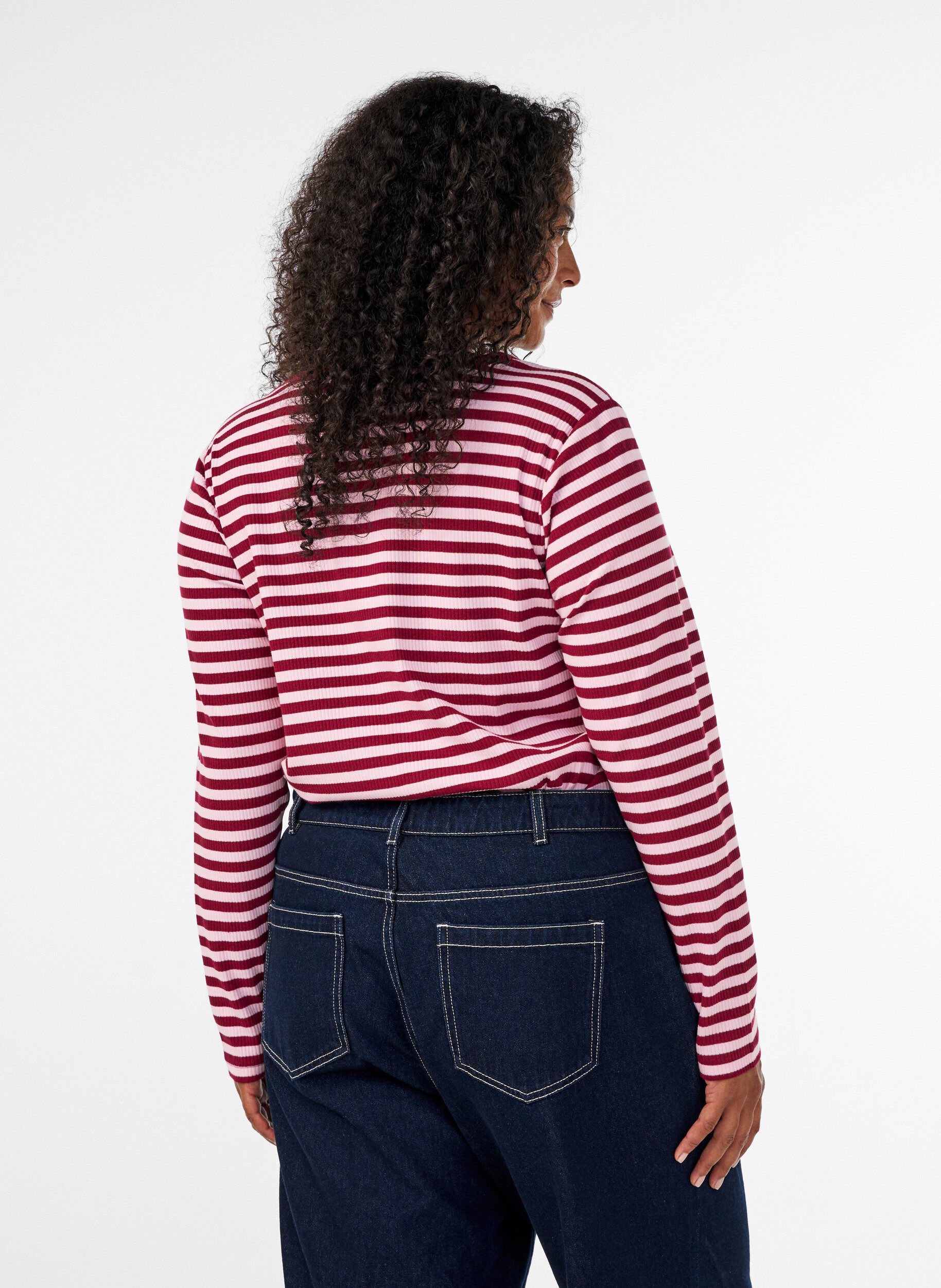 ZizziStribet bluse med lange &aelig;rmer, Lyser&oslash;d, Model image number 2