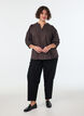 Ternet bluse med V-hals og 3/4-&aelig;rmer, Brun, Model image number 1