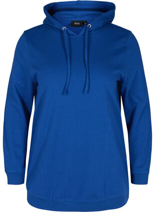 Sweatshirt med hætte og ribkanter, Deep Blue , Packshot image number 0