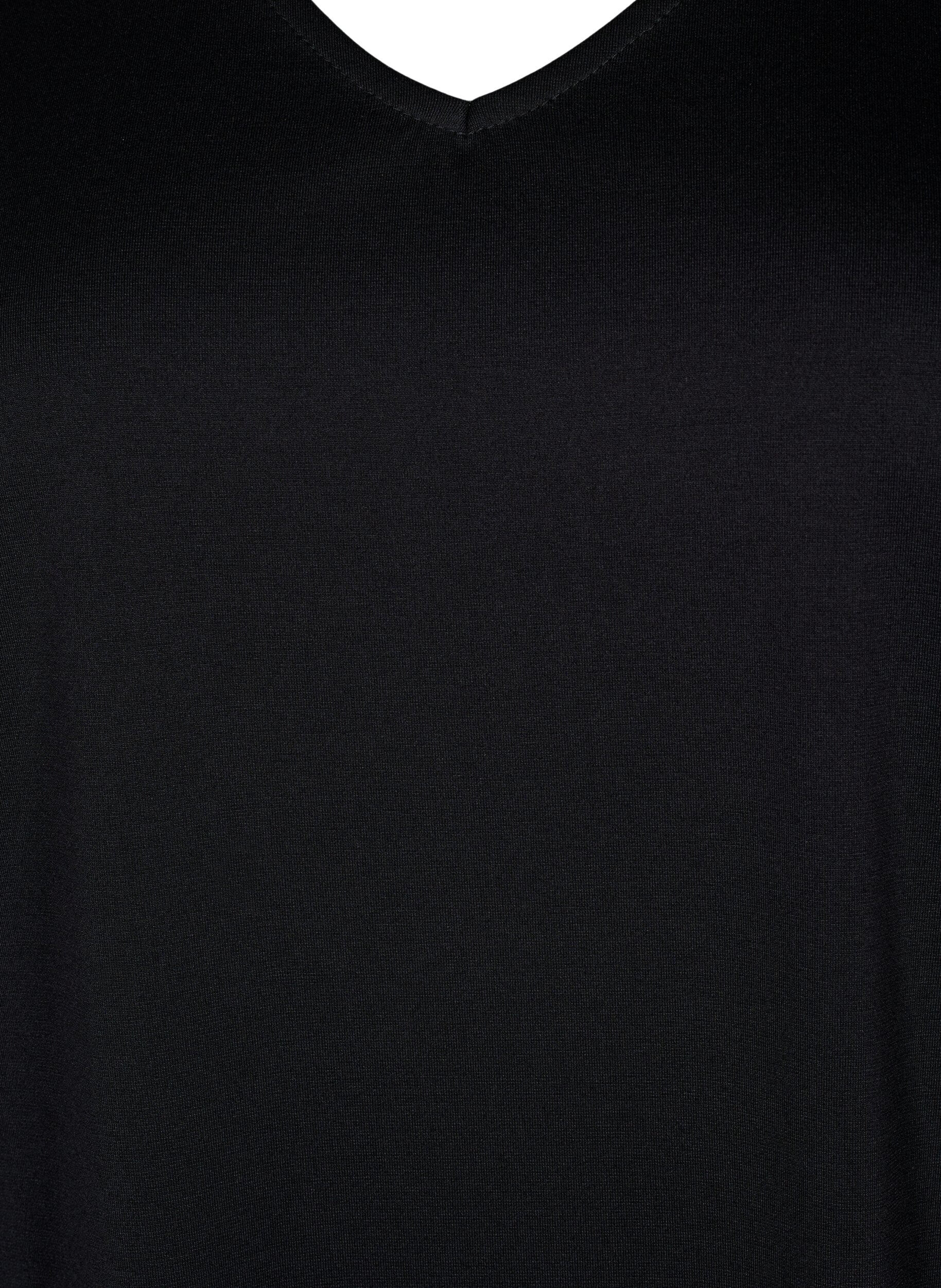 Zizzi Ensfarvet kjole med v-hals og 3/4 &aelig;rmer, Black, Packshot image number 2