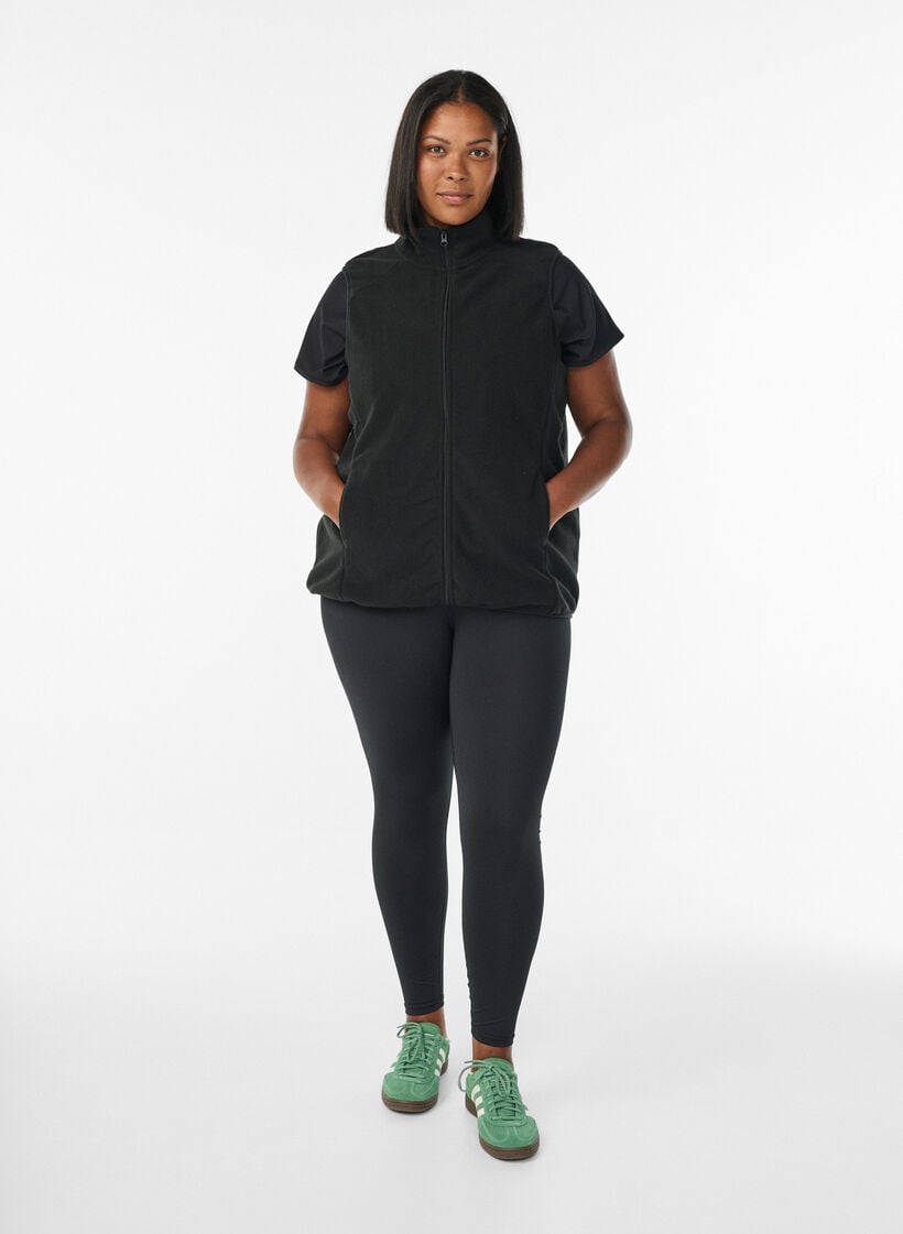 Fleece vest med lommer, Sort, Model image number 1