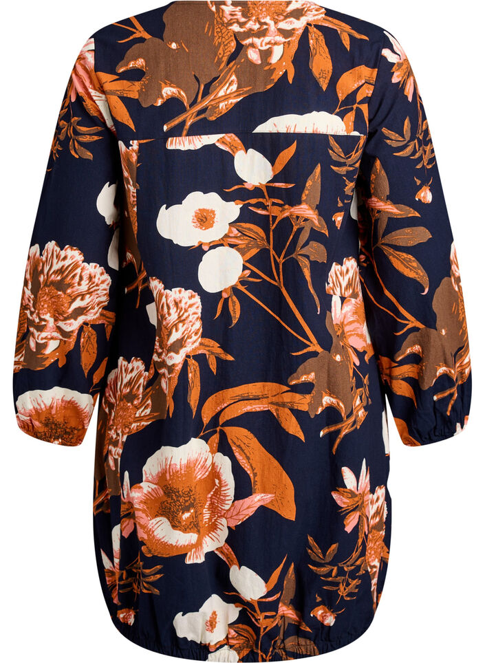 Kort bomuldskjole med elastikkant og lange ærmer, Sort, Packshot image number 1