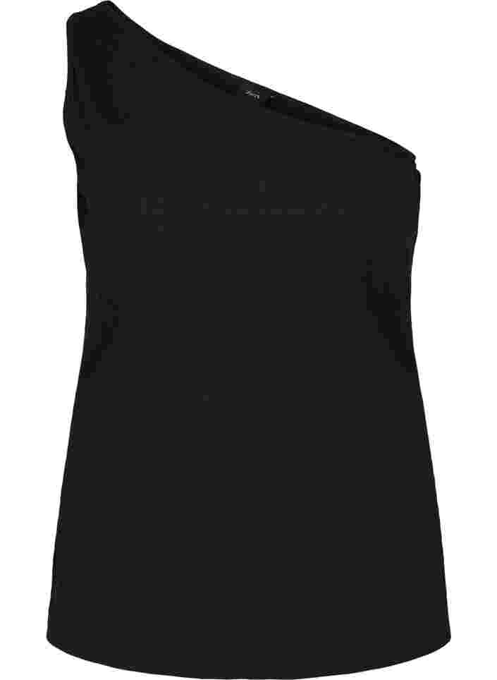 One-shoulder top i bomuld, Black, Packshot image number 0