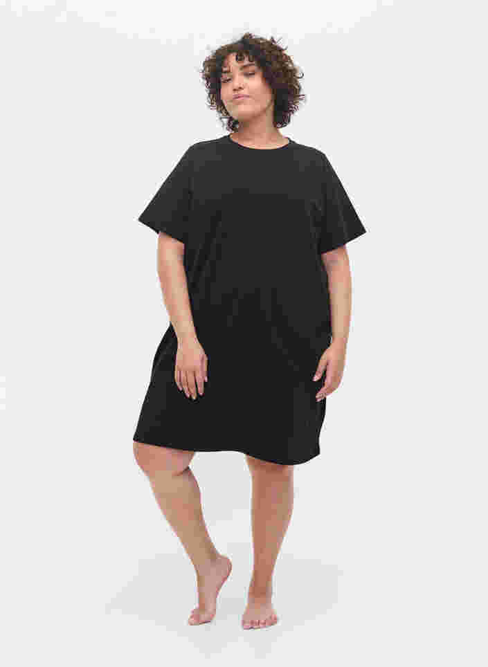 Ensfarvet t-shirt natkjole i bomuld, Black, Model image number 2