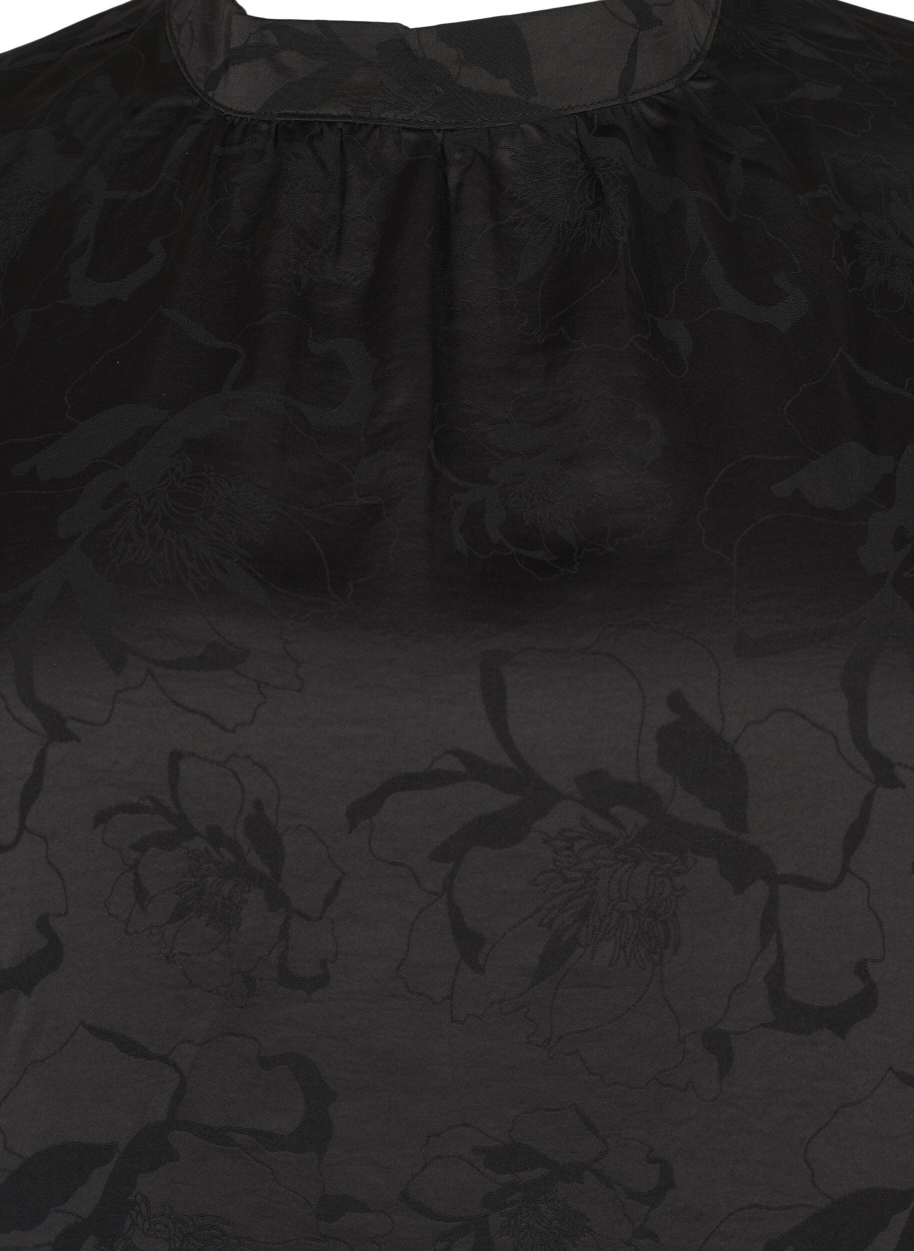 Zizzi Satinbluse med tone-i-tone m&oslash;nster, Black, Packshot image number 2