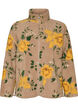 Blomstret fleecejakke med h&oslash;j hals og lynl&aring;s, Beige, Packshot image number 0