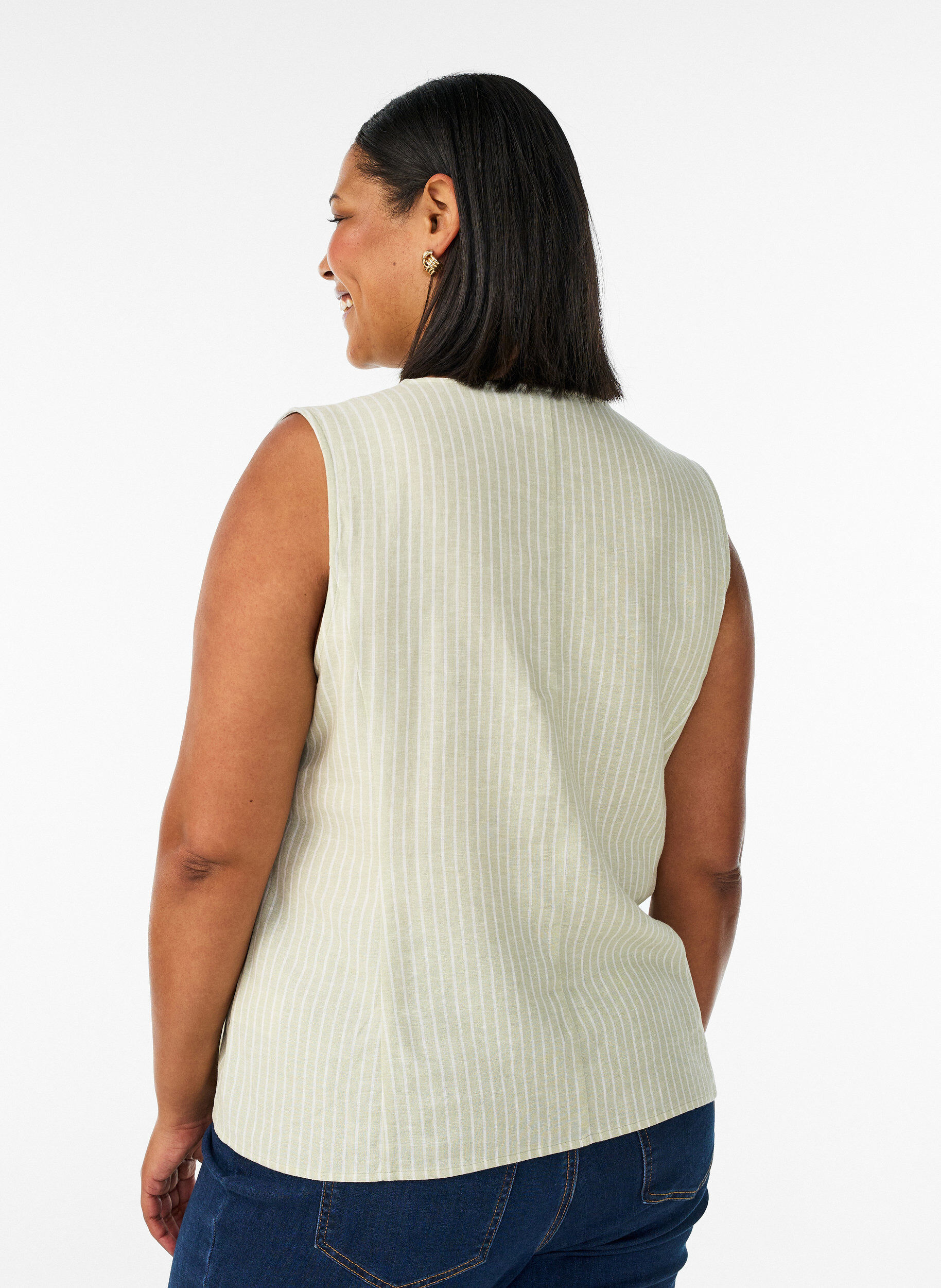 ZizziStribet vest i h&oslash;r og viskose, Gr&oslash;n, Model image number 2