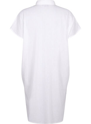 Lang skjorte i bomuldsmix med hør , Bright White, Packshot image number 1