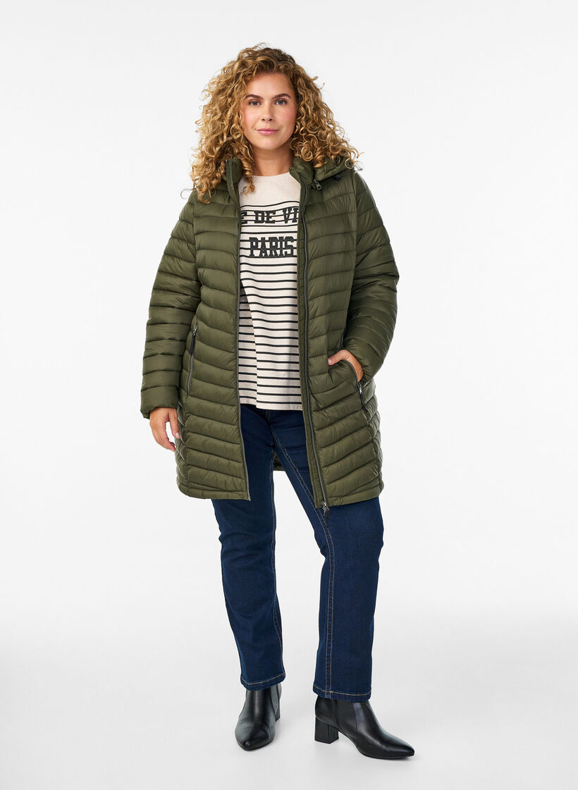 Letv&aelig;gts jakke med lommer og aftagelig h&aelig;tte , Gr&oslash;n, Model image number 1