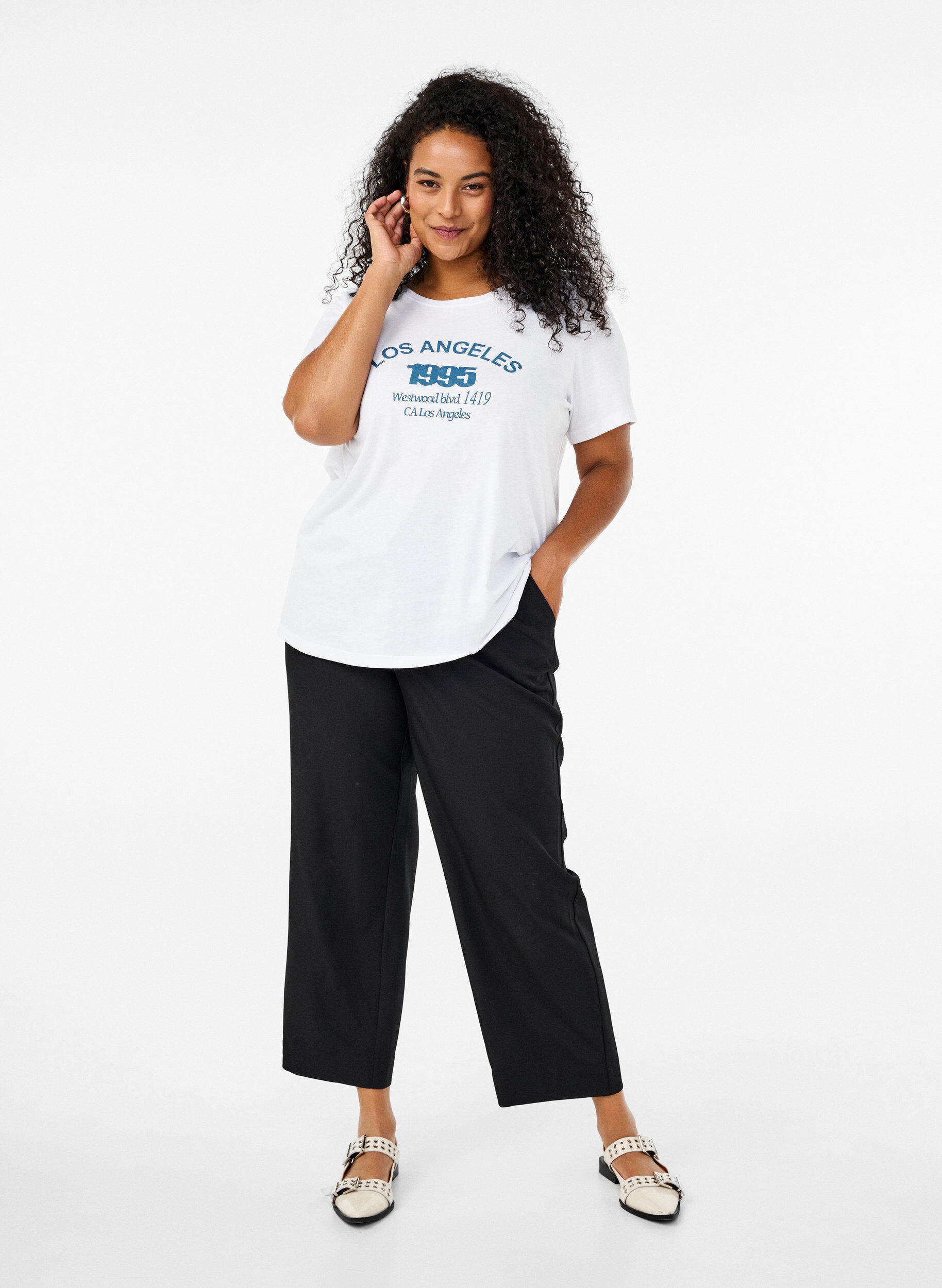 Zizzi FLASH - T-shirt med motiv, Hvid, Model image number 1