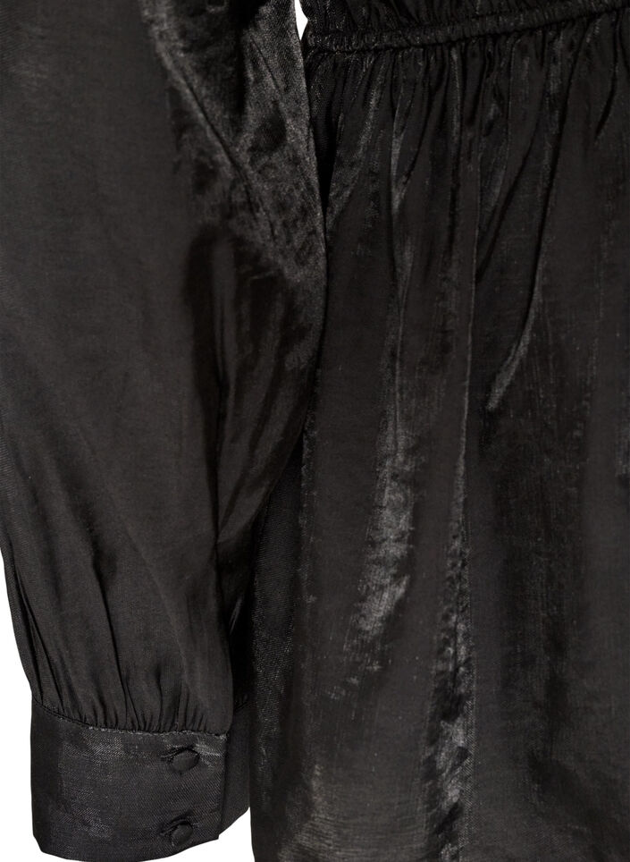 Glansfuld viskosebluse med peplum-effekt, Sort, Packshot image number 3