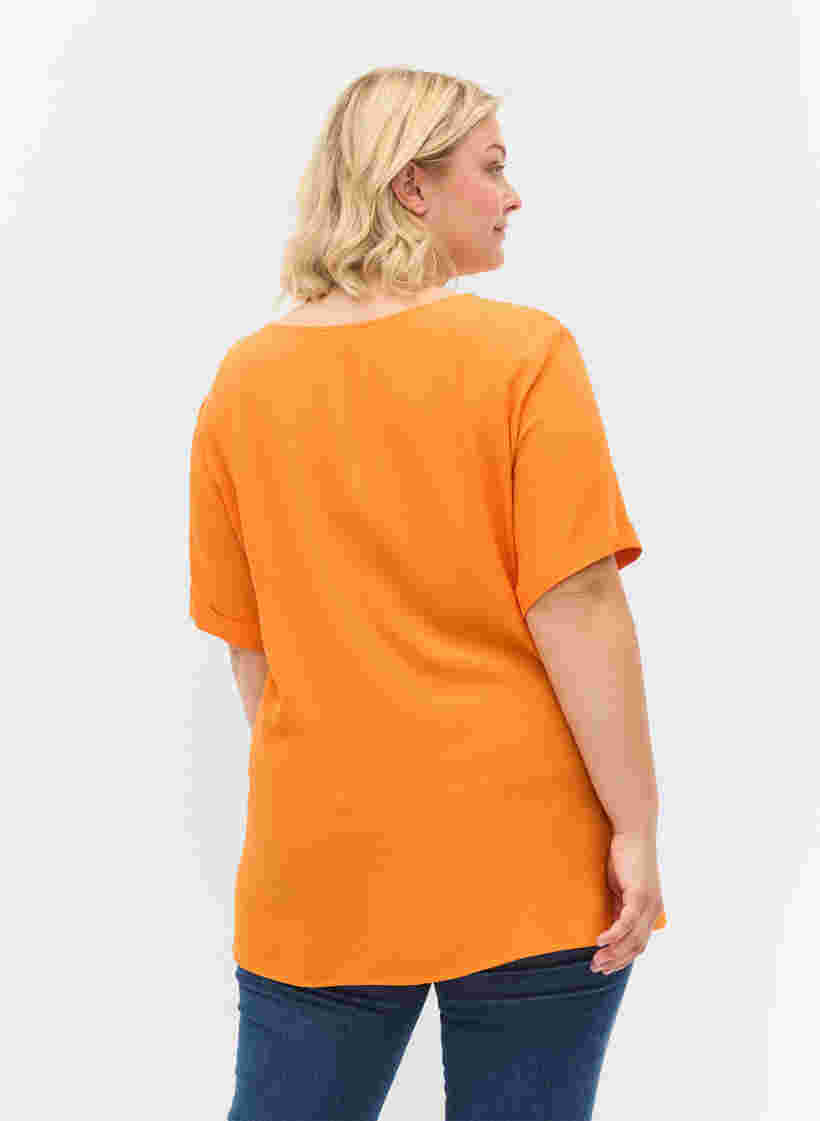 Kortærmet bluse i viskose, Orange Peel, Model image number 1