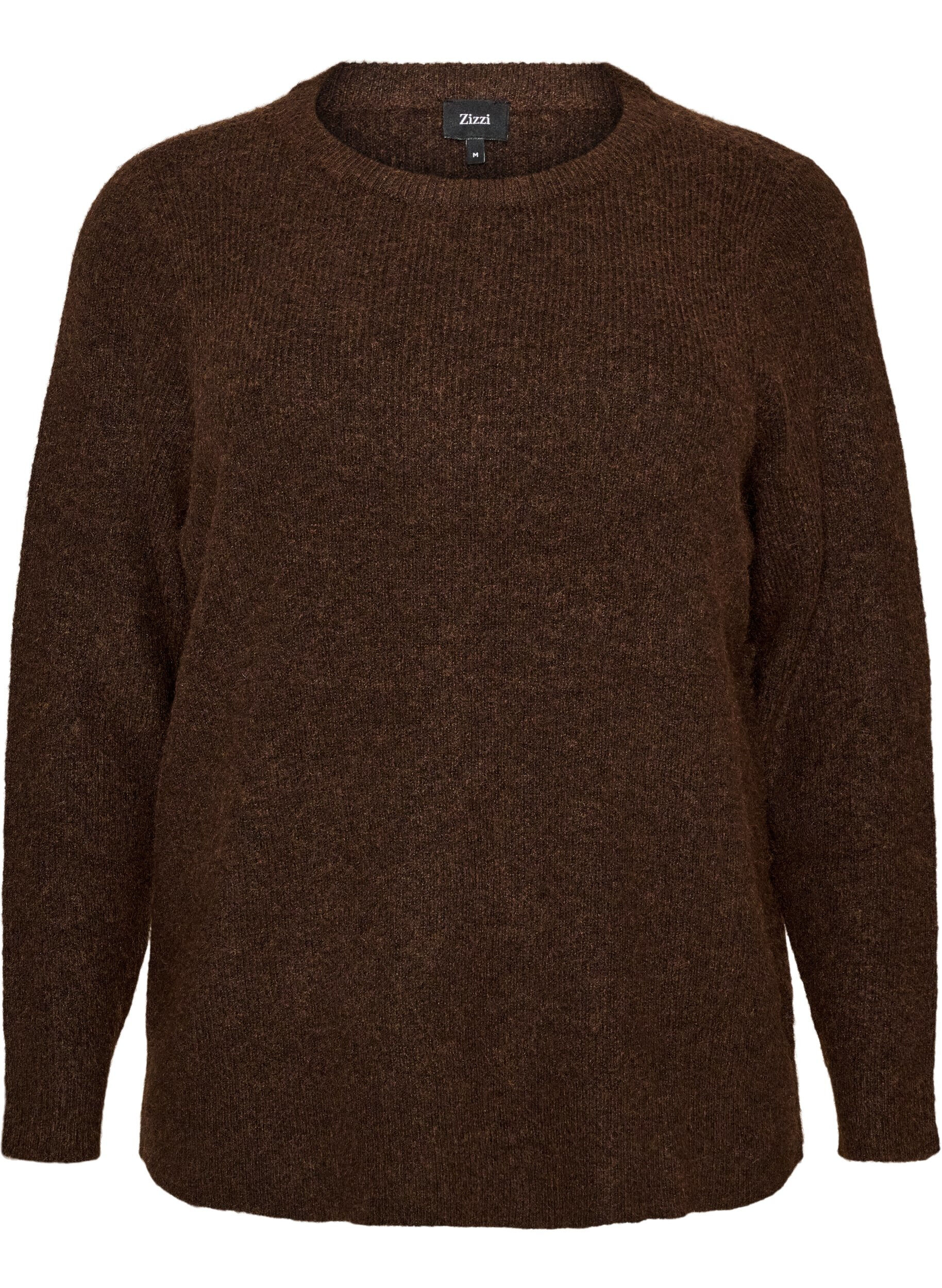 ZizziMeleret strikbluse med rund hals, Brun, Packshot image number 0