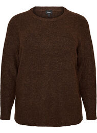 Meleret strikbluse med rund hals, Brun