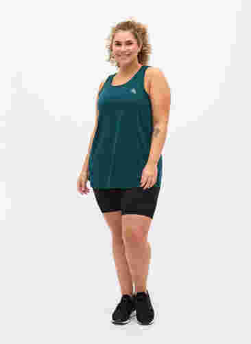 Ensfarvet træningstop med rund halsudskæring, Deep Teal, Model image number 2