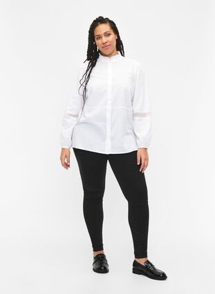 Skjorte med flæsekrave og crochetbånd, Bright White, Model image number 4