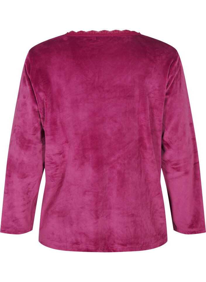 Velour bluse med v-udskæring, Boysenberry, Packshot image number 1