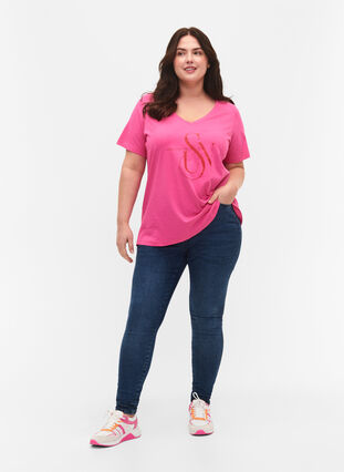 Bomulds t-shirt med tryk, Shocking Pink SUN, Model image number 2