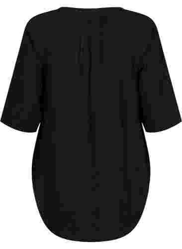 3/4 ærmet tunika i bomuld, Black, Packshot image number 1