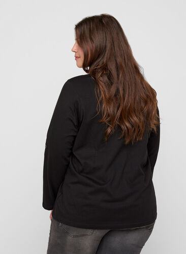Bomulds bluse med lynlås detalje, Black, Model image number 1