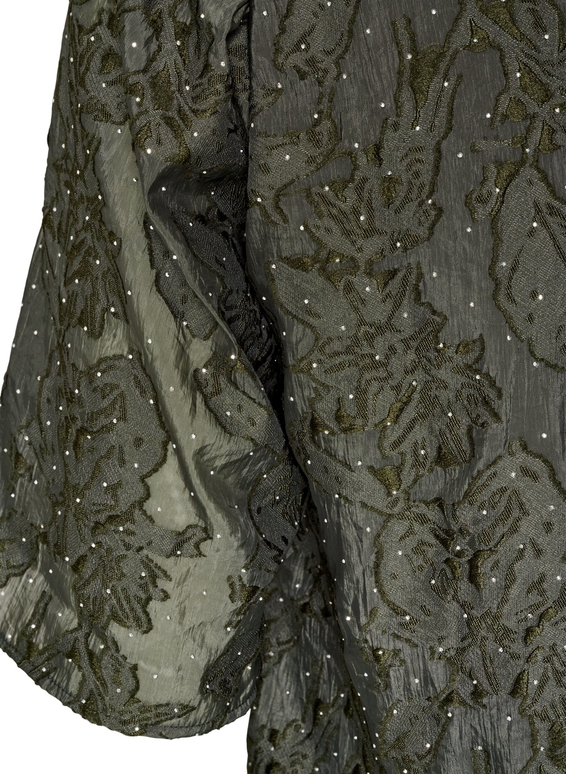ZizziJacquardbluse med glimtende detaljer og puf&aelig;rmer, Gr&oslash;n, Packshot image number 3