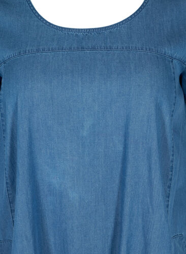 Kortærmet denimkjole med lommer, Blue denim, Packshot image number 2