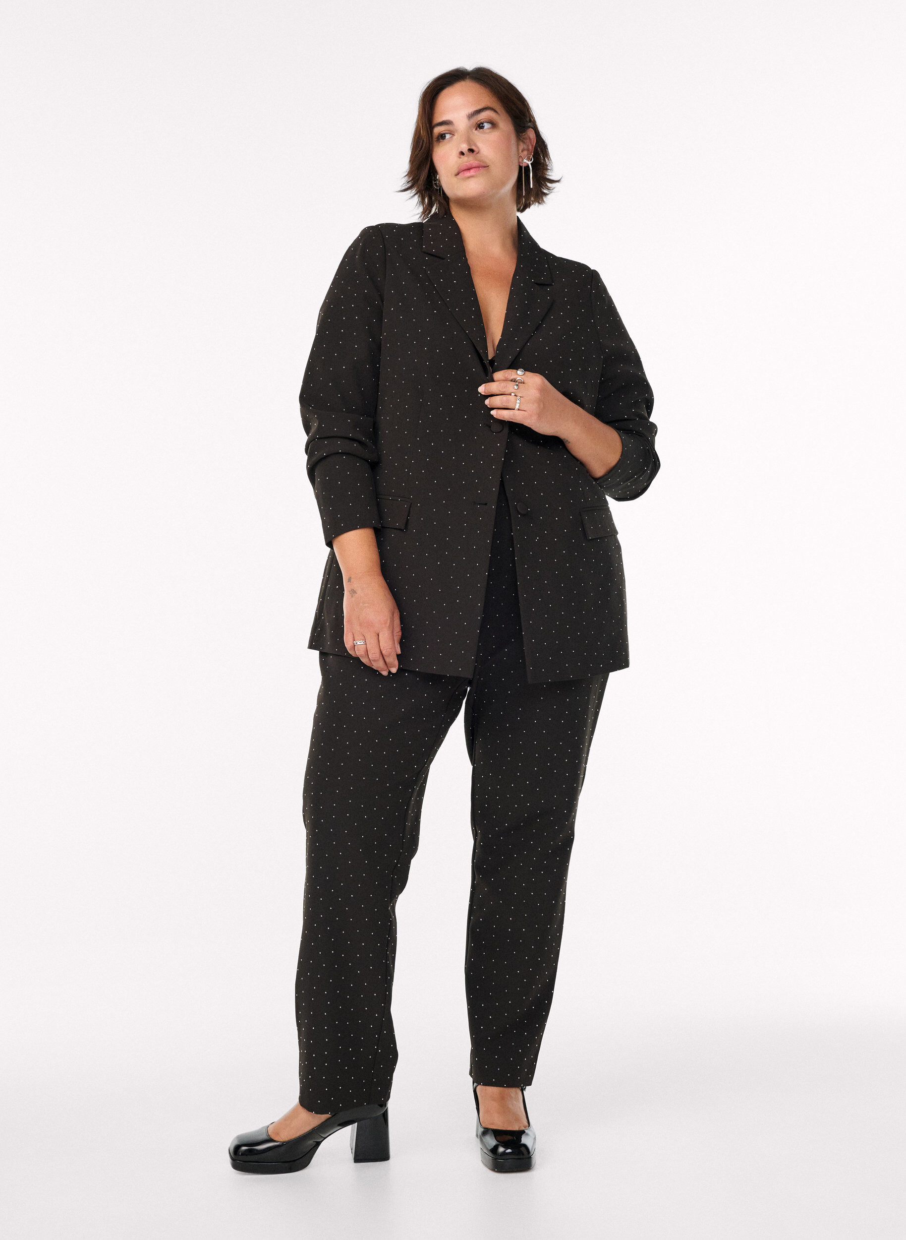 Bukser med rhinsten og h&oslash;j talje, Sort, Model