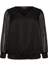 Bluse med stribem&oslash;nster og ballonform, Sort