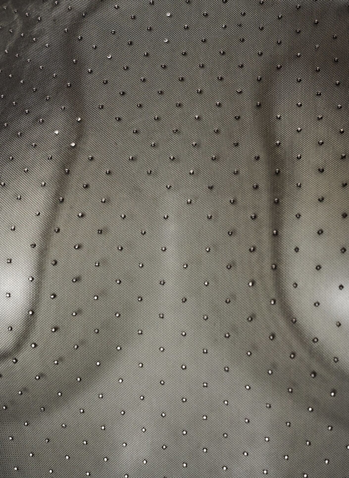 Transparent meshbluse med rhinsten, Sort, Packshot image number 2