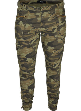 Cropped jeans med camouflage print, Ivy Green/Camo, Packshot image number 0