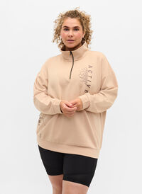 Højhalset sweatshirt med lynlås, Oatmeal, Model
