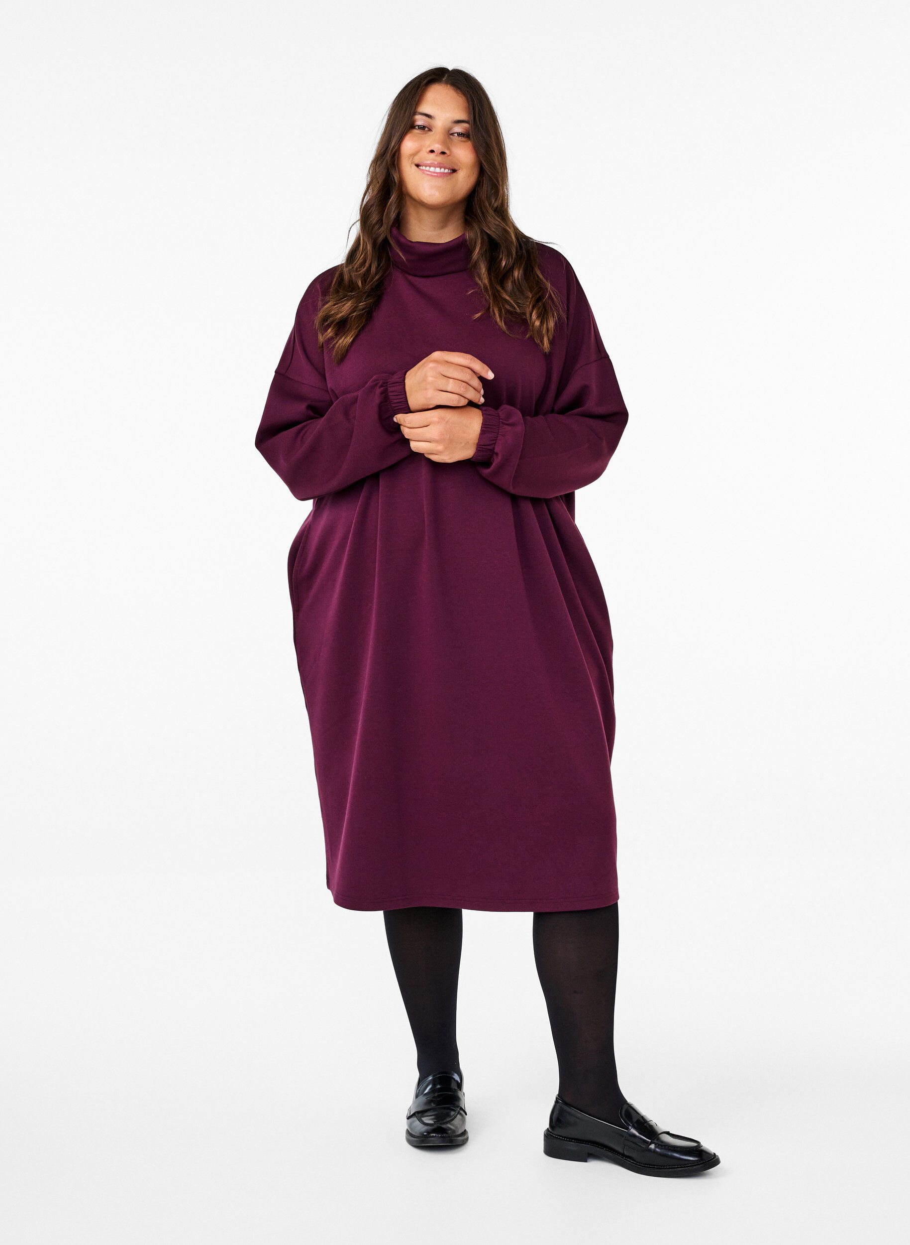 Zizzi A-formet kjole med turtleneck., R&oslash;d, Model image number 1