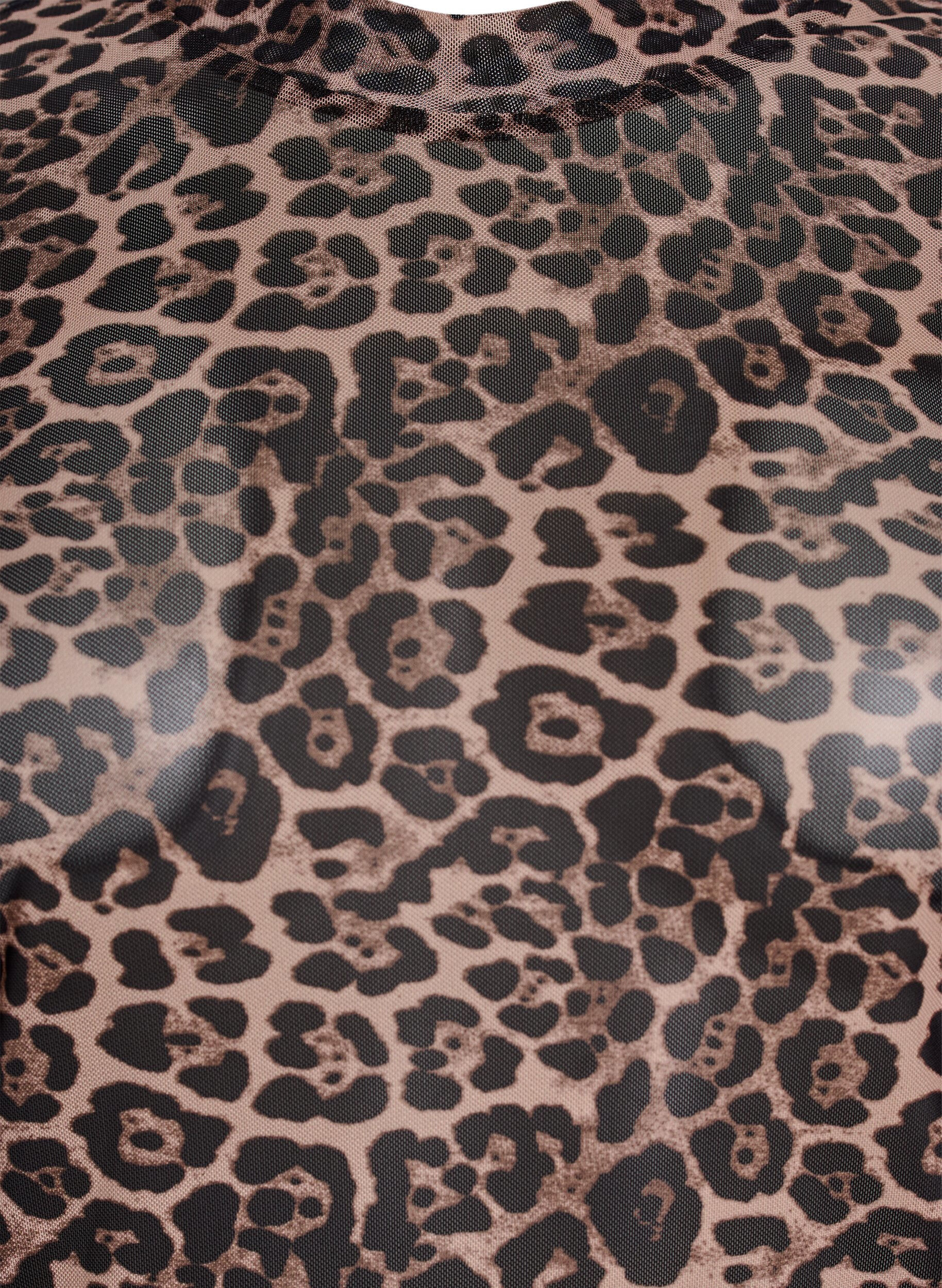 Zizzi Mesh bluse med leopard m&oslash;nster, Brun, Packshot image number 2