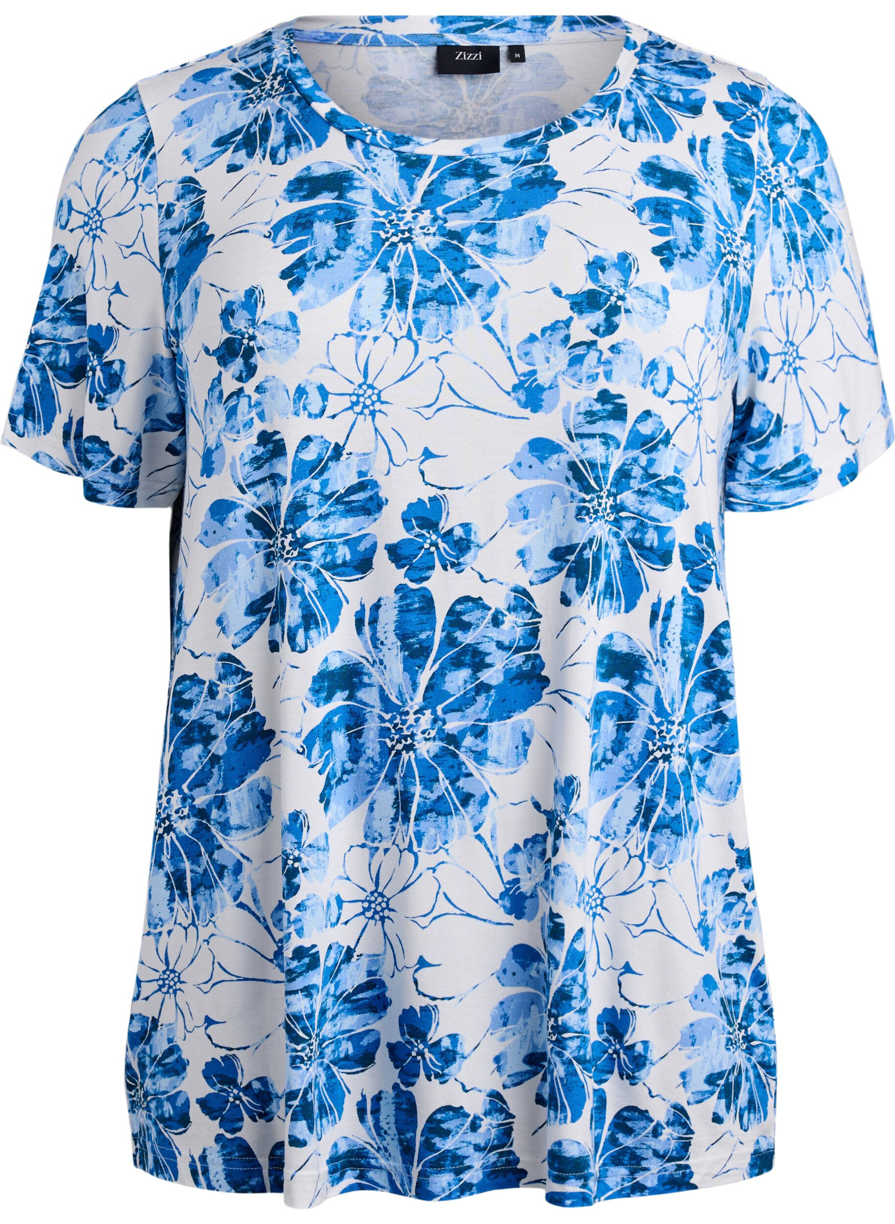 Zizzi T-shirt med blomsterprint, Bl&aring;, Packshot image number 0