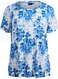T-shirt med blomsterprint, Bl&aring;