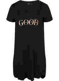 Kortærmet bomulds natkjole med print, Black GOOD