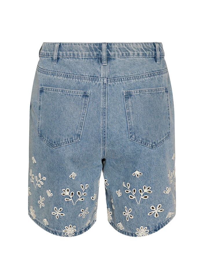 Denimshorts med broderie anglaise og h&oslash;j talje, Bl&aring;, Packshot image number 1