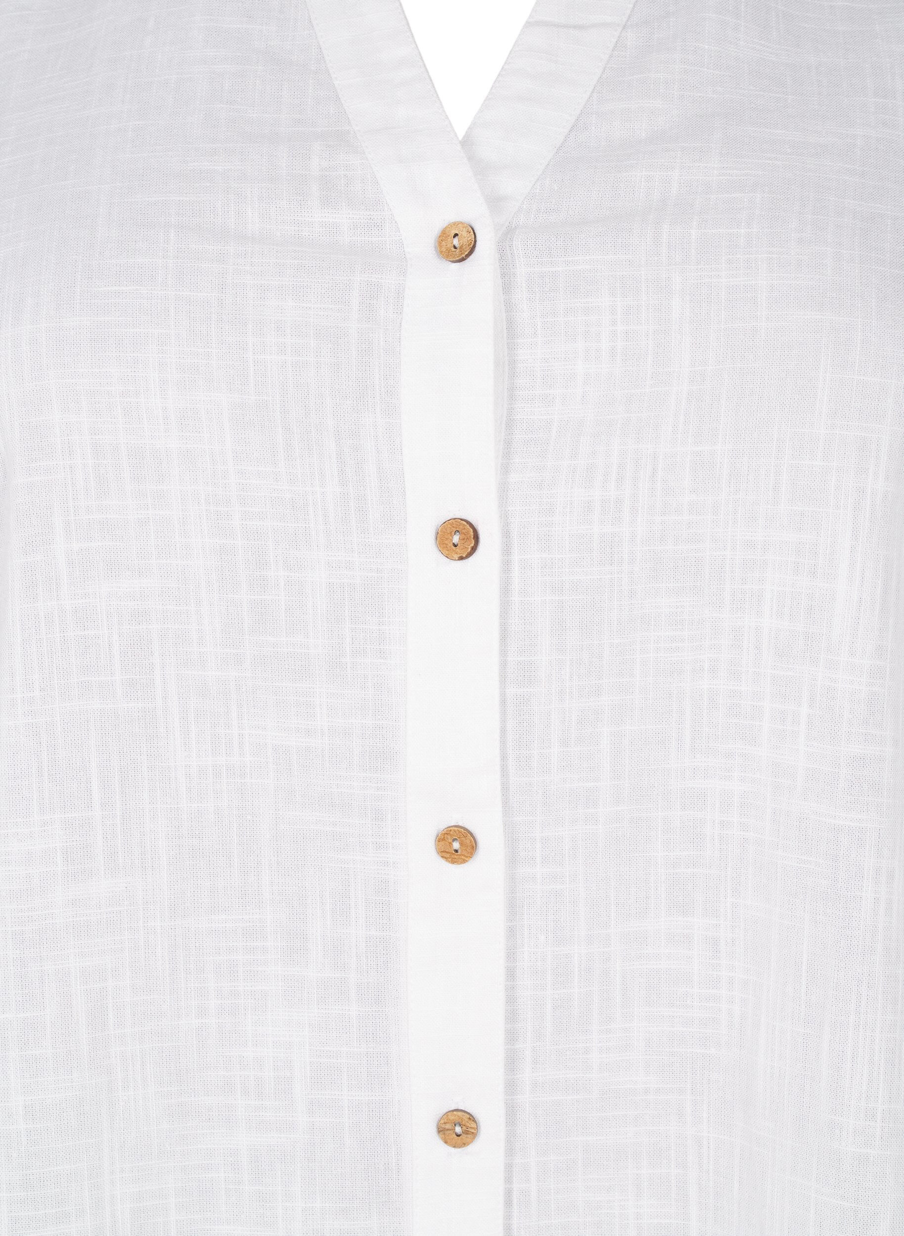 ZizziSkjortebluse i bomuld med v-udsk&aelig;ring, Hvid, Packshot image number 2