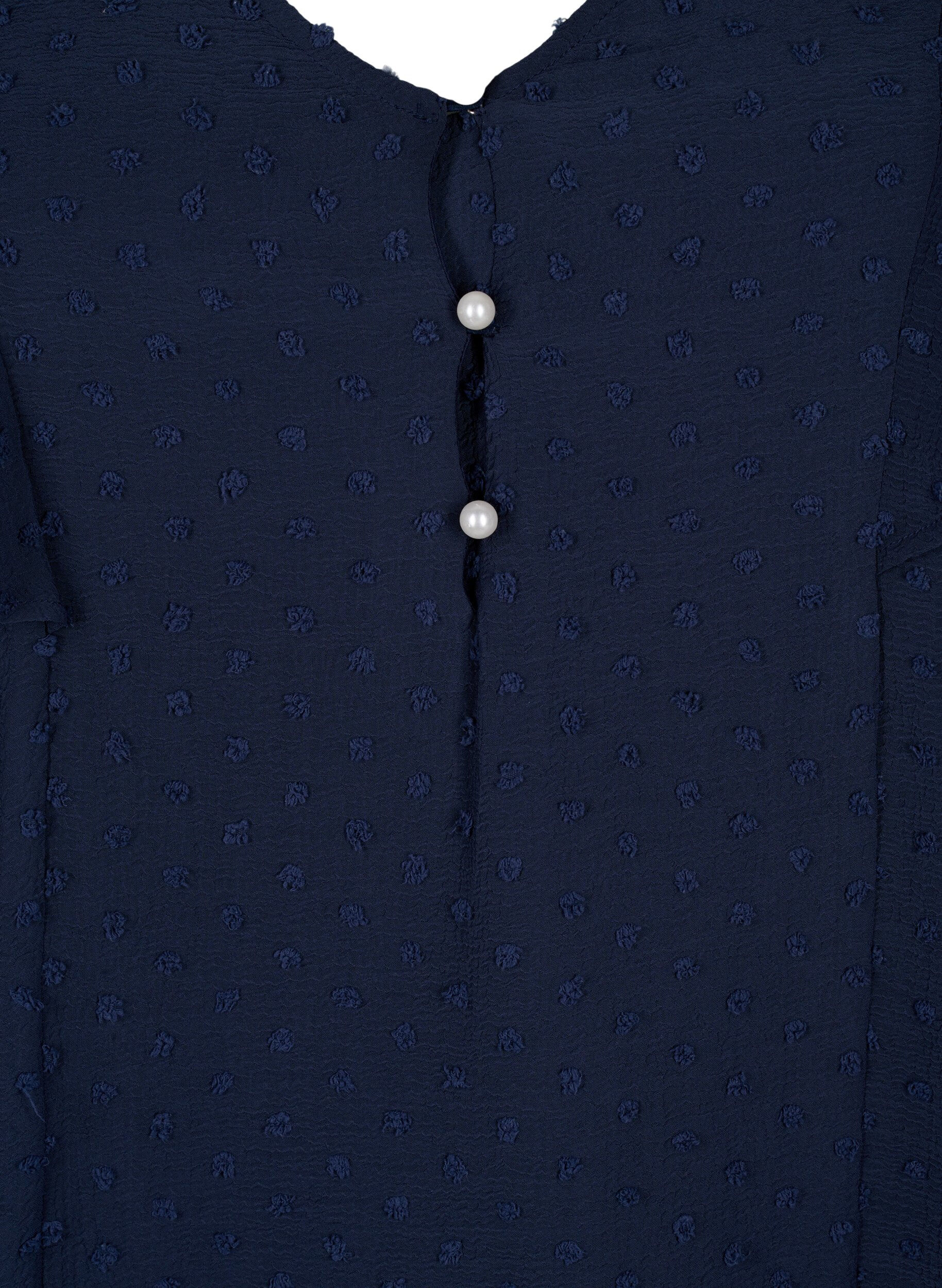 Zizzi Bluse med prikket tekstur og korte &aelig;rmer, Navy Blazer, Packshot image number 2