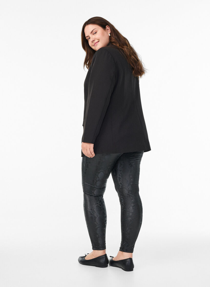 Leggings i imiteret læder med dyremønster, Sort, Model image number 2