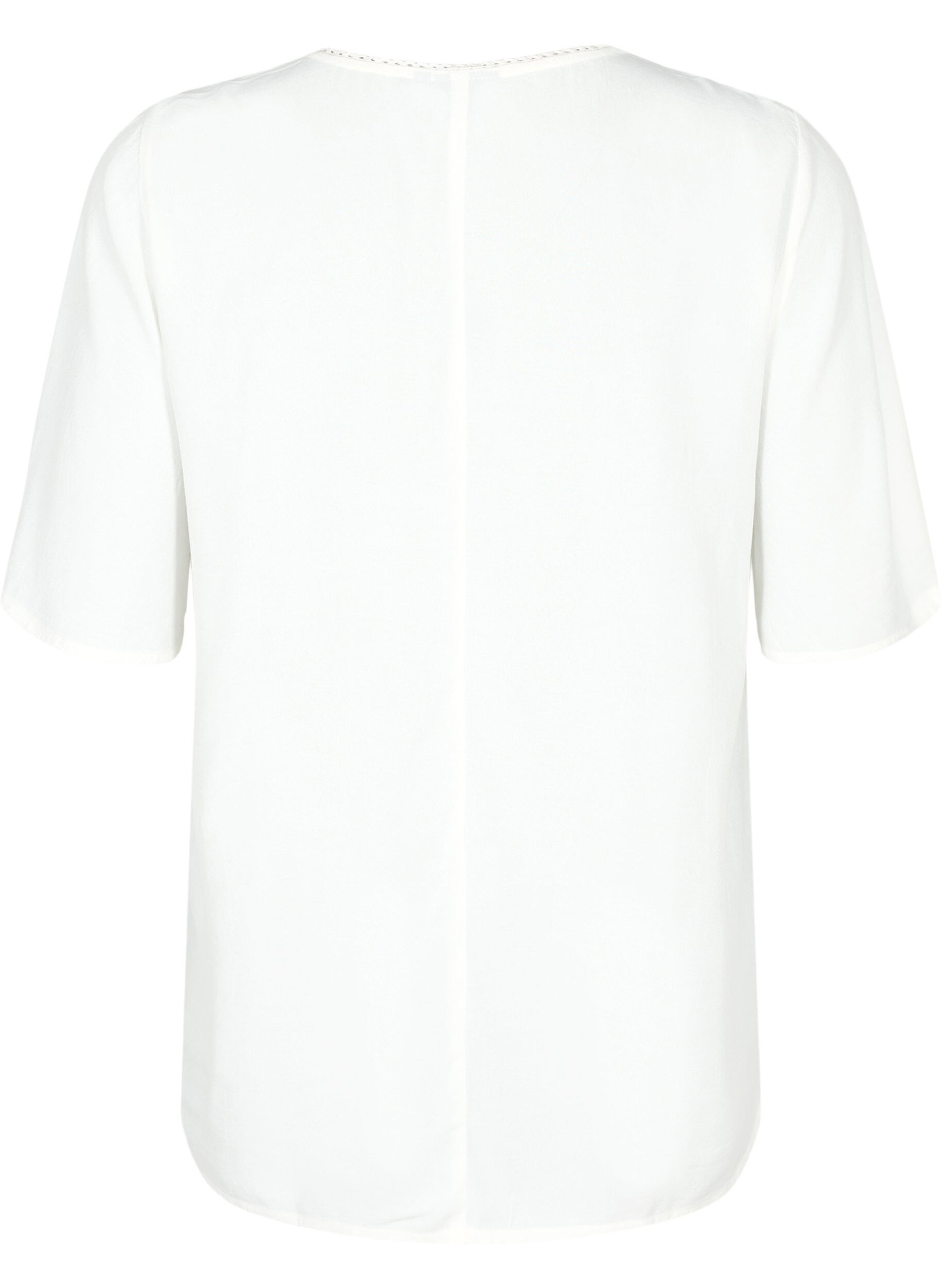 Zizzi Viskose bluse med 1/2 &aelig;rmer og broderet detalje, Snow White, Packshot image number 1