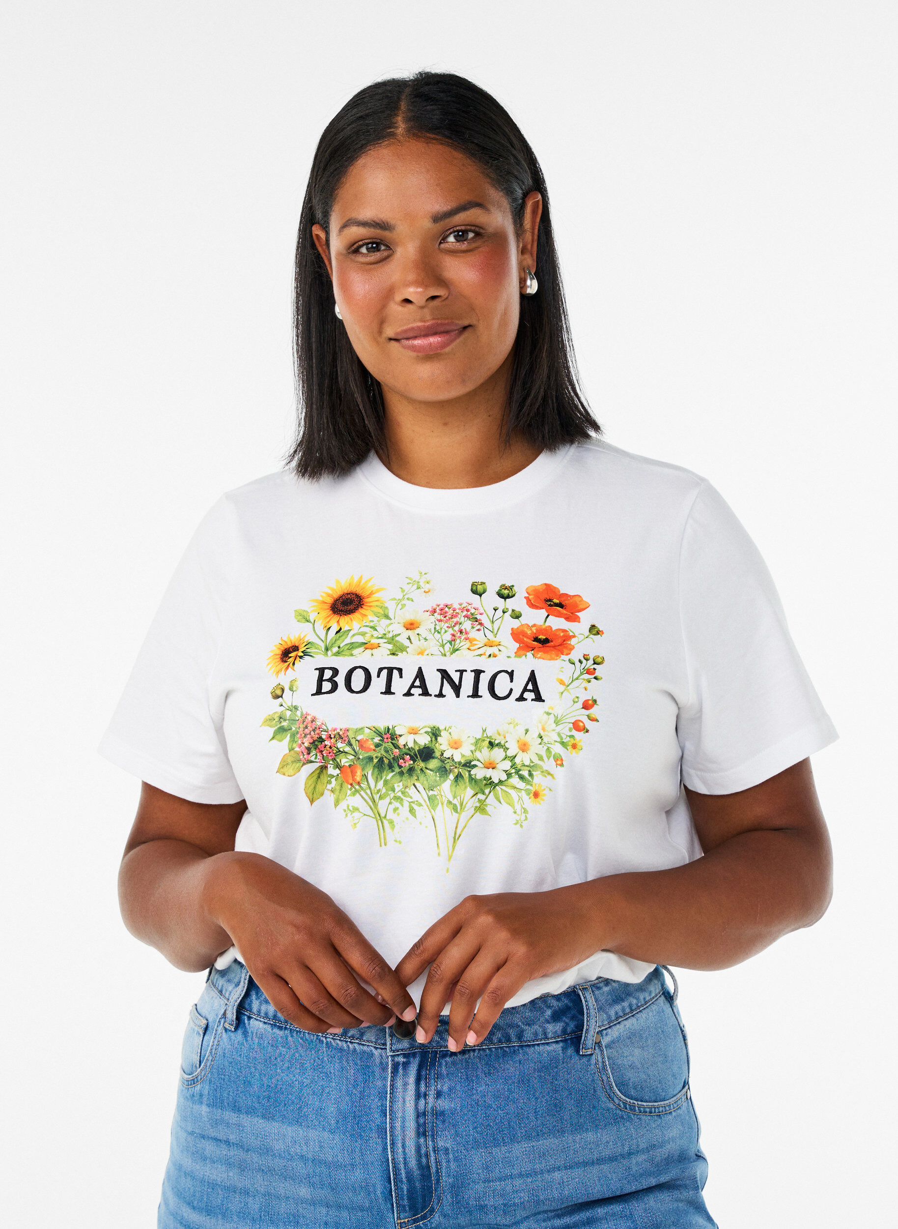 ZizziT-shirt i &oslash;kologisk bomuld med frontmotiv, Hvid, Model image number 0