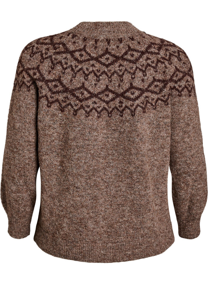 Striktr&oslash;je med jacquardm&oslash;nster, Brun, Packshot image number 1