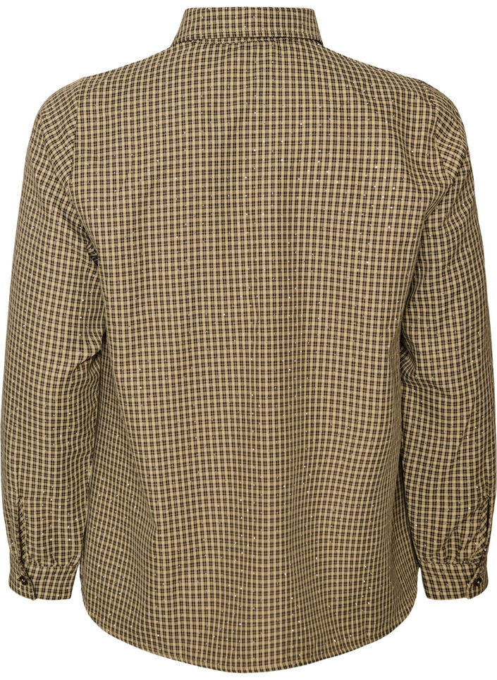 Skjorte med sm&aring;ternet m&oslash;nster og rhinsten, Brun, Packshot image number 1