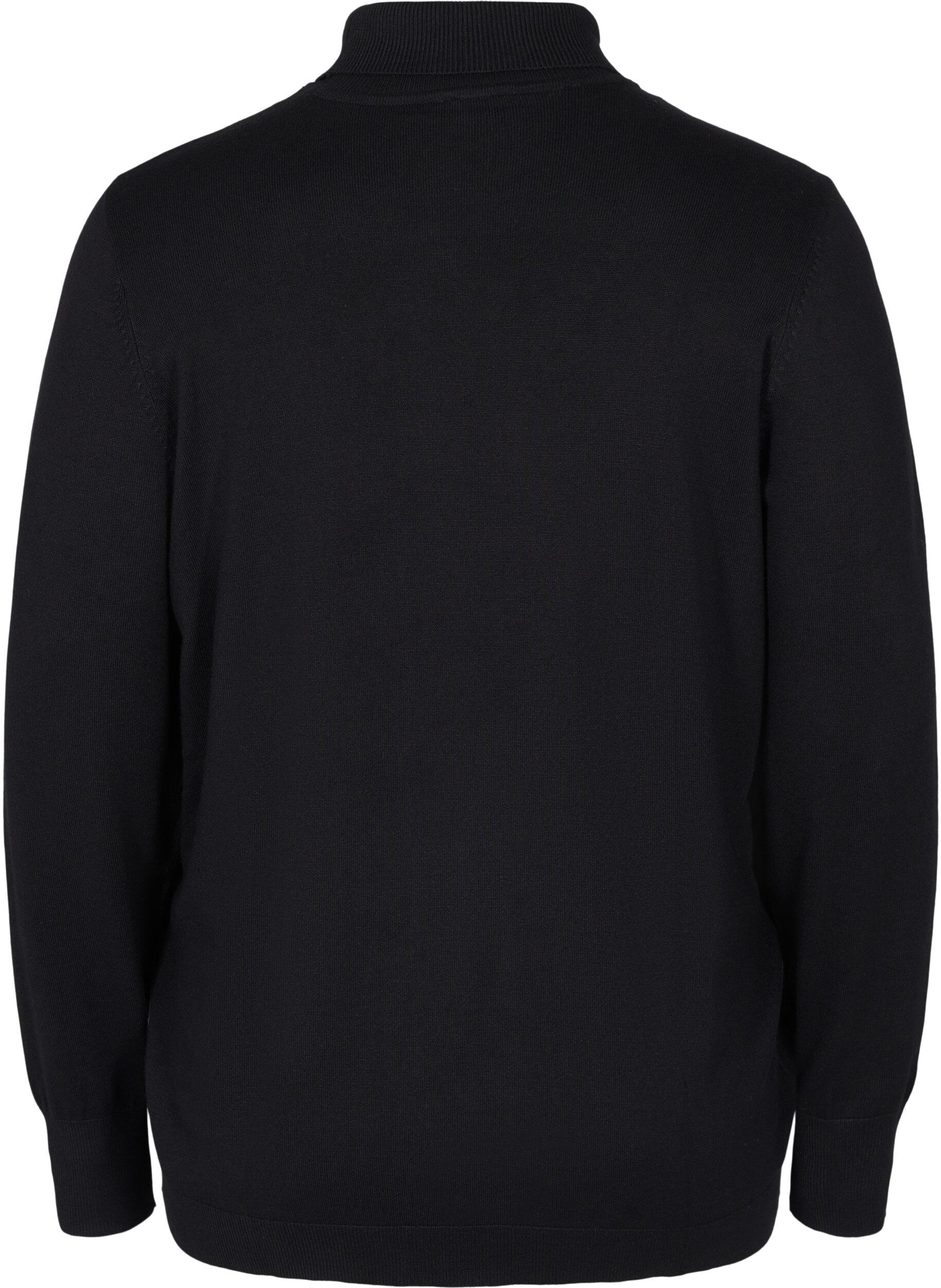 Zizzi Viskose strikbluse med rullekrave, Black, Packshot image number 1