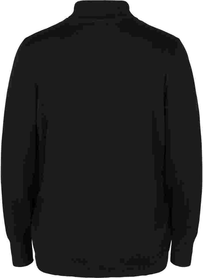 Viskose strikbluse med rullekrave, Black, Packshot image number 1