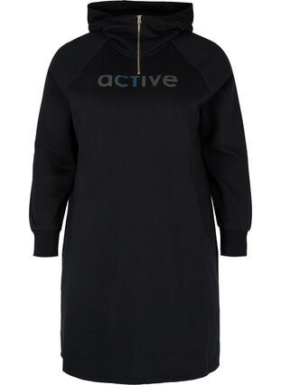 Sweatkjole med hætte og lynlås, Black, Packshot image number 0